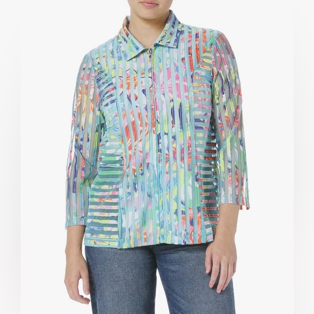 NWT Ali Miles Multicolor Striped Zip-up Top Size XLP
